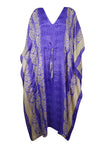 Kaftan Maxi Dress, Purple Beige Paisley Printed Sari size