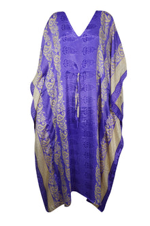  Kaftan Maxi Dress, Purple Beige Paisley Printed Sari size