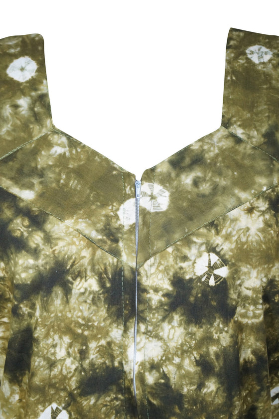 Maxi Dresses, Boho Cotton Night Dress, Green Tiedye L