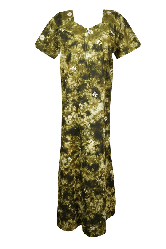 Maxi Dresses, Boho Cotton Night Dress, Green Tiedye L