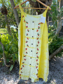  Strap Dress, Sundress , Embroidered Sleeveless Front Button M