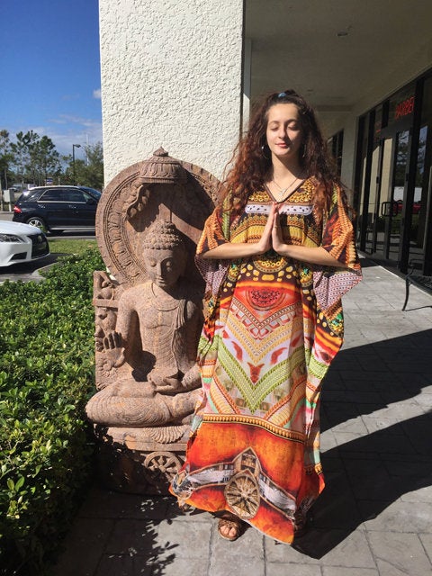 Kaftan Maxi Dress Bohemian Dresses, Orange Green 3XL