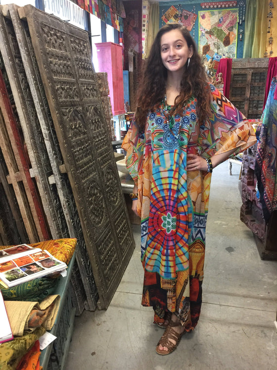 Kaftan Maxi Dress Bohemian Dresses, Orange Green 3XL