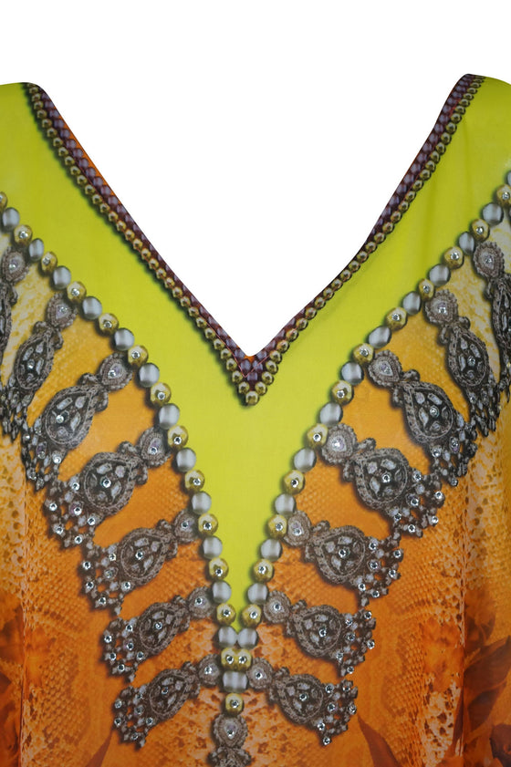 Kaftan Maxi Dress Bohemian Dresses, Orange Green 3XL