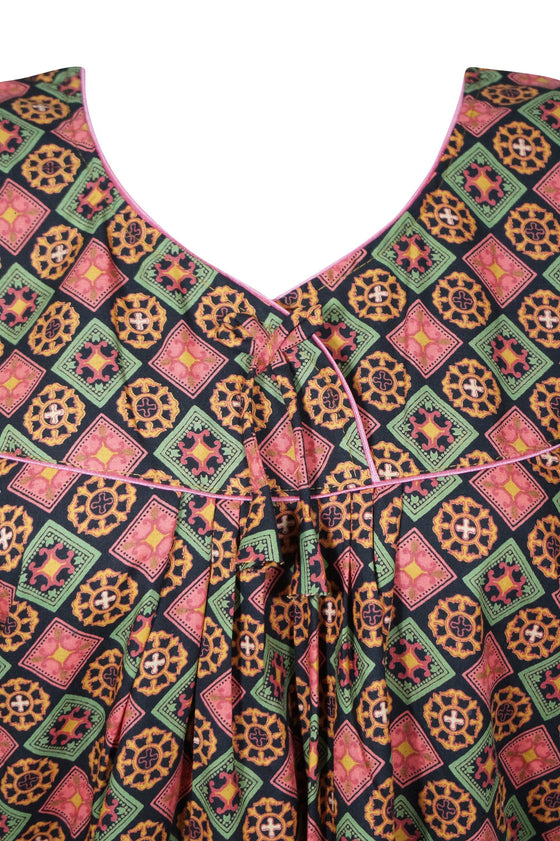 Maxi Dress, Caftan, Black Pink Floral Nightgown, Maternity size