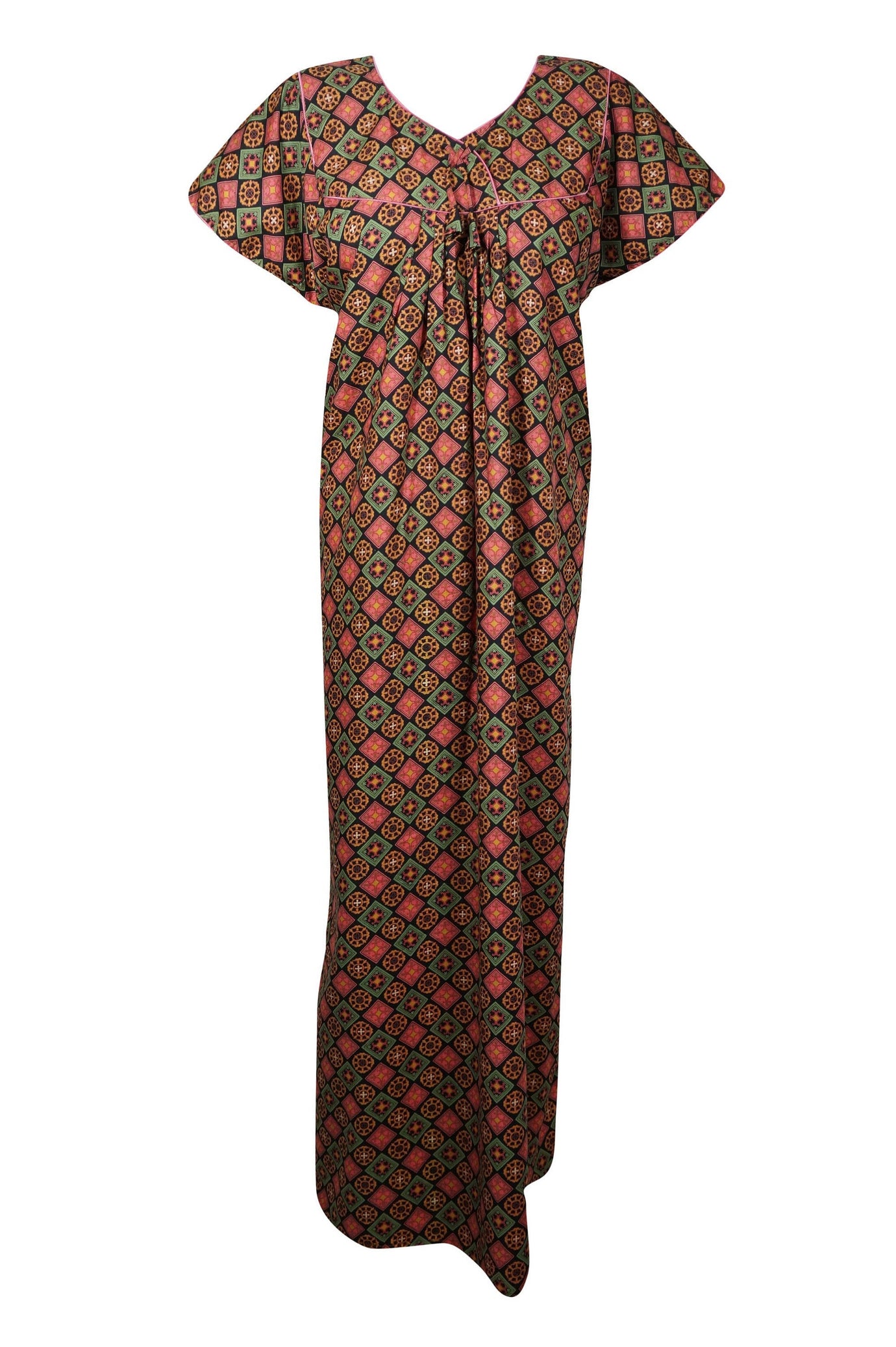 Maxi Dress, Caftan, Black Pink Floral Nightgown, Maternity Size