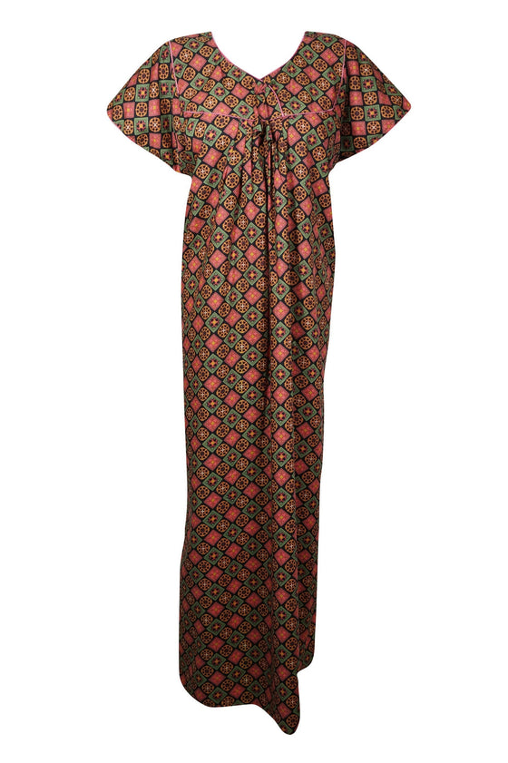 Maxi Dress, Caftan, Black Pink Floral Nightgown, Maternity size