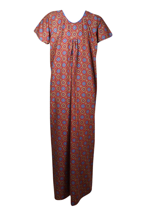 Red Blue Maxi Dress, Printed Kaftan, Boho Caftan, XL