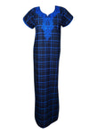 Maxi Dress, Black Plaid Cotton Night Gown, Sleepwear L