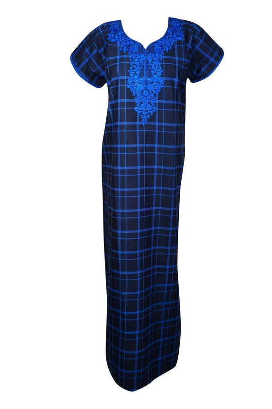 Maxi Dress, Black Plaid Cotton Night Gown, Sleepwear L