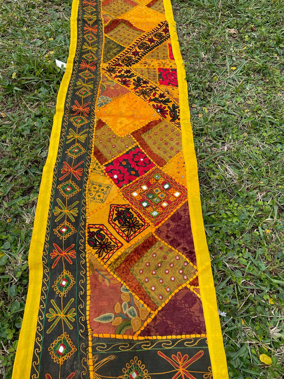 Banjara Yellow Patchwork Hand Embroidered Table Runner Wall Decor