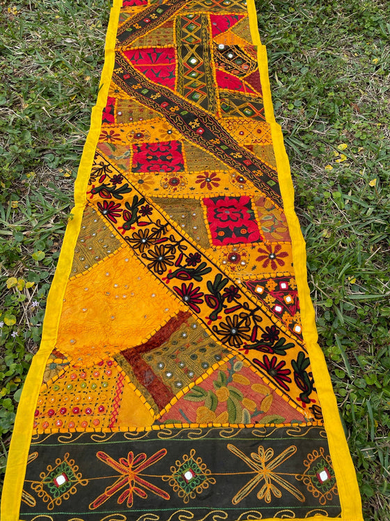 Banjara Yellow Patchwork Hand Embroidered Table Runner Wall Decor