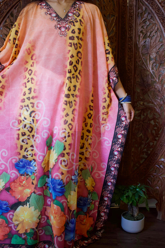 Kaftan Maxi Dress, Peach Printed Summer Kaftan, MATERNITY 3X