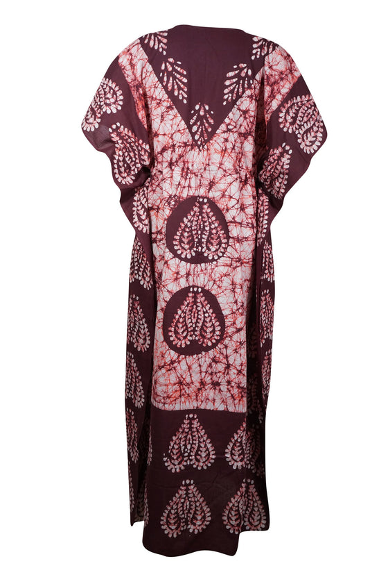 Caftan Maxi Dress, Cotton Kaftan Dress, Maroon Batik Housedresses L-3XL