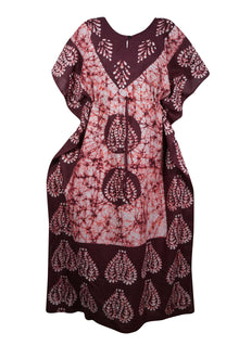  Caftan Maxi Dress, Cotton Kaftan Dress, Maroon Batik Housedresses L-3XL