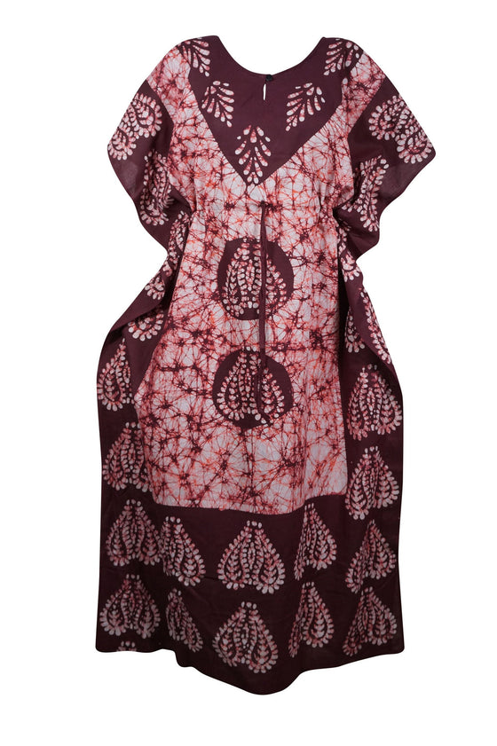 Caftan Maxi Dress, Cotton Kaftan Dress, Maroon Batik Housedresses L-3XL