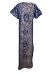 Blue Cotton Caftan Nightgown Kaftan Short Sleeves Cotton Maxi Dress XL
