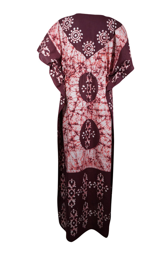 Kaftan Maxi Dress, Summer Maroon White Batik Floral 3X
