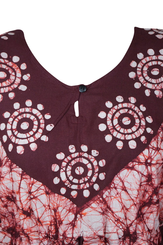 Kaftan Maxi Dress Summer Maroon Batik Floral Kaftan3X