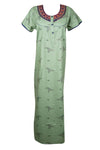 Cotton Maxi Dress, Green Printed Summer Comfy L