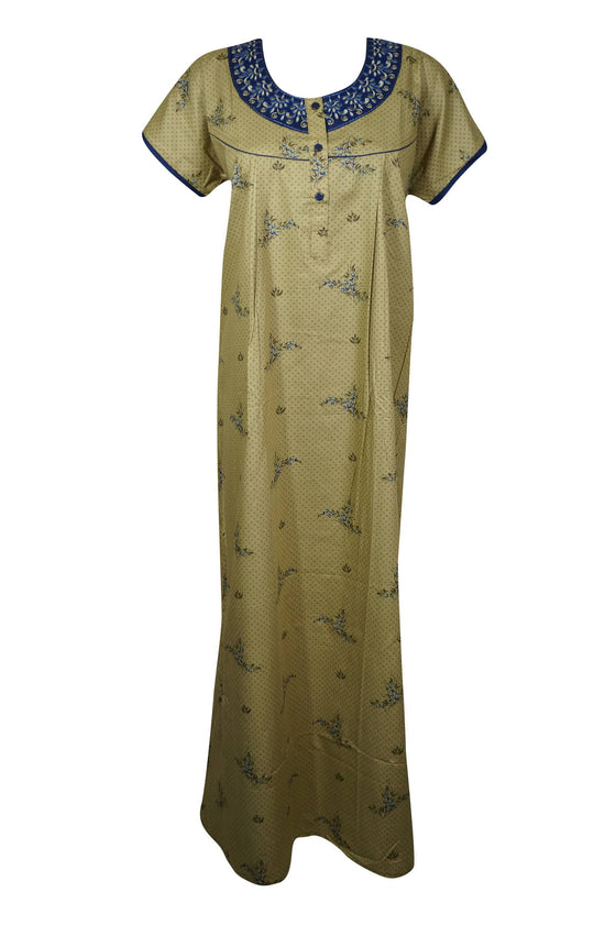 Maxi Dress, Caftan, Yellow Blue Floral Nightgown, Maternity L