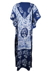 Kaftan Maxi Dress, Dark Blue Tie Dye Printed Size