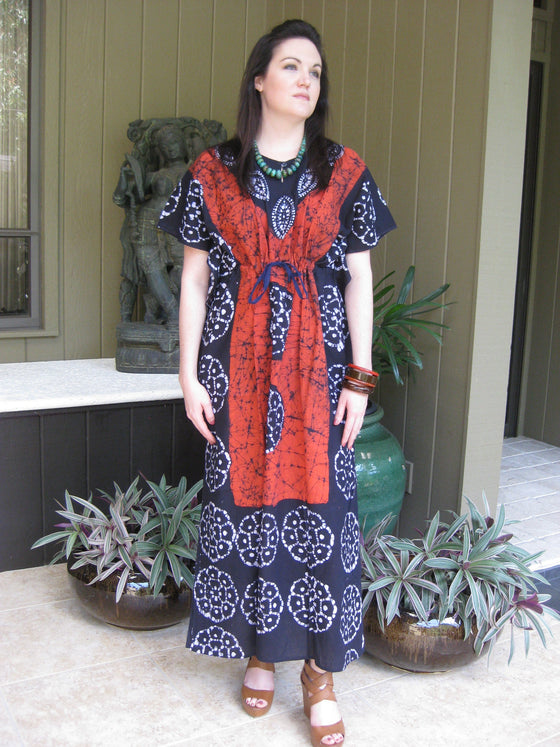 Kaftan for Women Maxi Dress Gift For Mom, Black White Batik Housedress 4XL