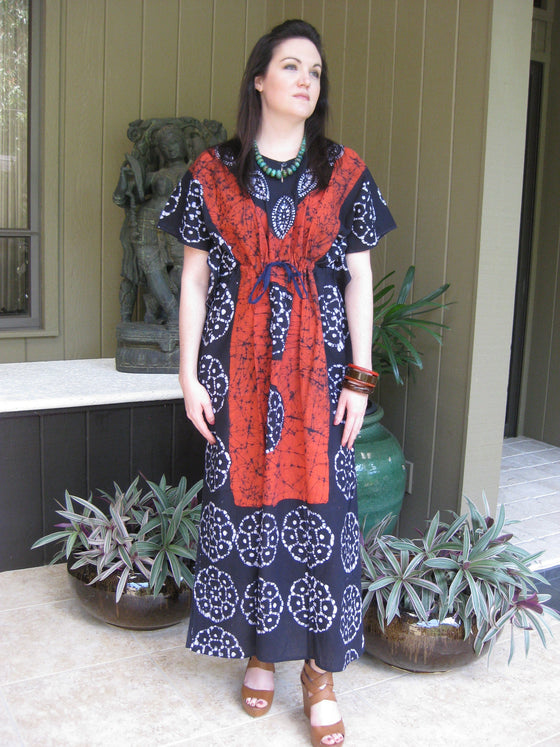 Caftan Maxi Dress, Gift For Mom, Black White Batik Housedress 4XL
