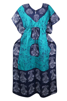  Caftan Maxi Dresses, Boho Kaftan Dress, Turquoise Batik Housedress L-3XL