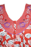 Maxi Dress, Nightgown, Red Blue Floral Printed Bohmian M