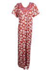 Maxi Dress, Nightgown, Red Blue Floral Printed Bohmian M