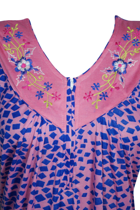Maxi Dress, Nightgown, Pink Blue Floral Printed Dress, L