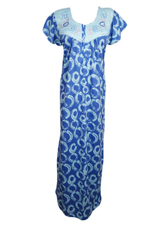  Maxi Dress, Nightgown, Blue Floral Printed Maternity Dresses, M