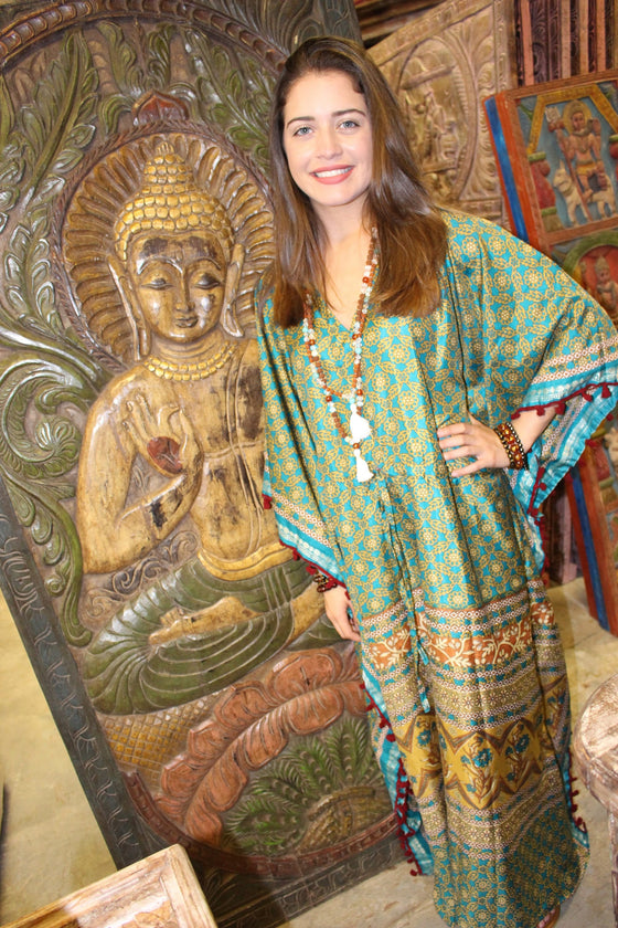 Boho Muumuu White Caftan Maxi Dresses, Beach Coverup Dress, Recycled Sari 2XL
