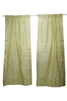  Indian Sari Curtain Drape Panel, Bed Canopy Gold Cream Curtains