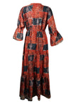 Beach Maxi Dress Orange Black Long Loose Sleeves S/M