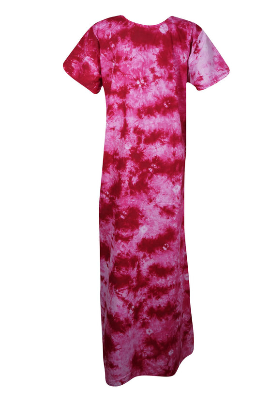 Maxi Dress, Pink Tie Dye Cotton Night Gown L