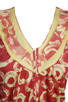 Maxi Dress, Red Yellow Floral Printed Caftan Dresses, M
