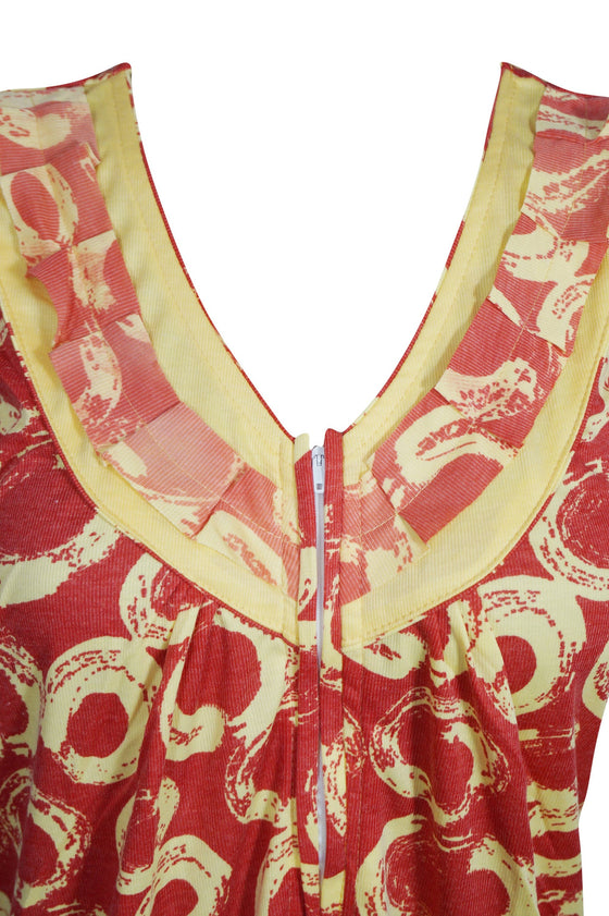 Maxi Dress, Red Yellow Floral Printed Caftan Dresses, M
