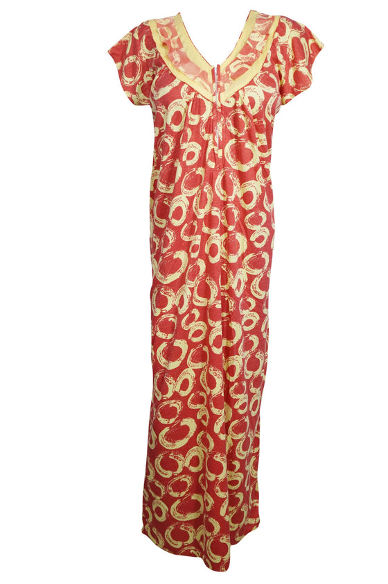 Maxi Dress, Red Yellow Floral Printed Caftan Dresses, M