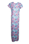 Maxi Caftan Dress Blue Printed Short Sleeves Sleepwear M