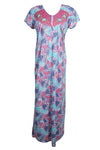 Maxi Caftan Dress Blue Printed Short Sleeves Sleepwear M