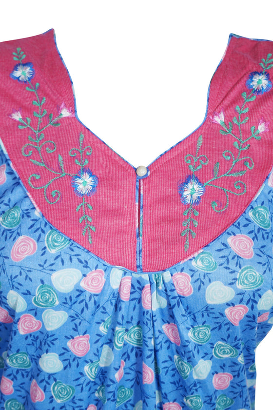 Wear Nighty, Blue Pink Night Dress, Lounger , L