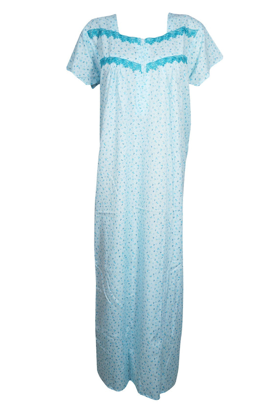 Maxi Kaftan Nightgown Dress, Lounger, Light Blue Print L