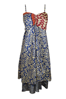  Floral Dress ,Blue Beige Recycled Sari Printed Sundress, SM