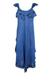Boho Beach Flared Dresses Soft Embroidered Stonewashed Blue Summer Dress SM