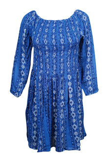  Bohemian Dresses Gypsy Chic Blue Printed Fit Flare ML