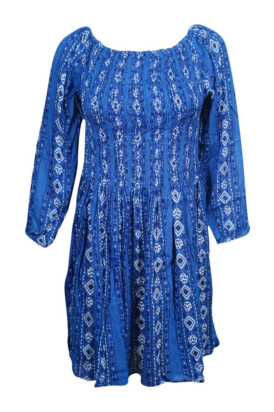 Bohemian Dresses Gypsy Chic Blue Printed Fit Flare ML