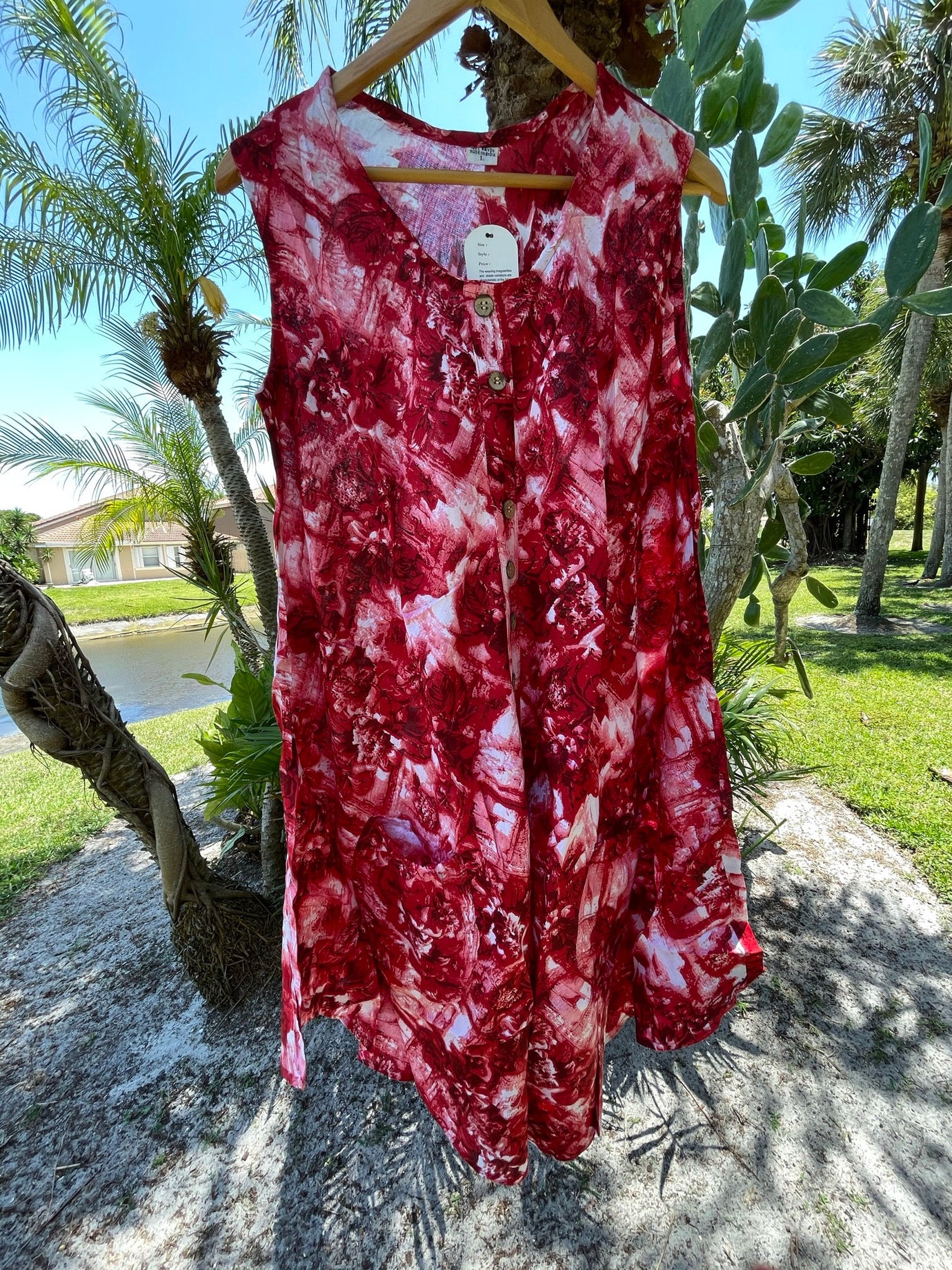 Hippie Muumuu Dress Red Tie Dye Style Button Front L