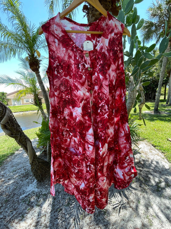 Beach Muumuu Dress Red Tie Dye Style Button Front L